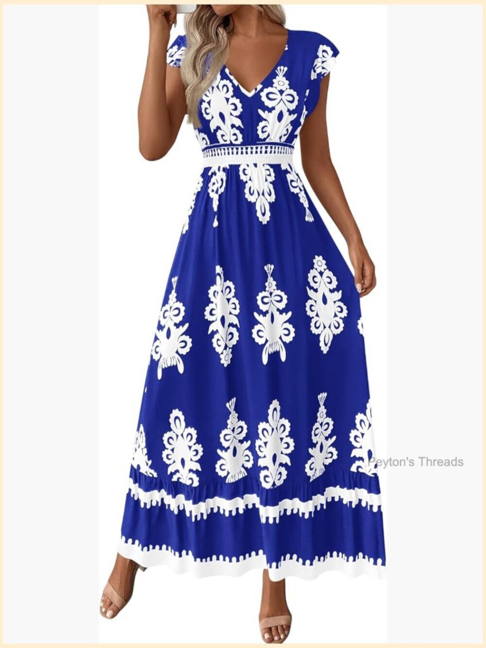 Boho Floral Maxi Dress with Pockets V-Neck Short Sleeve Wedding Guest